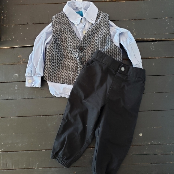 Church Wedding Outfit Three Piece Baby Boy 18 Months Blue Black Paisley Dressy - Picture 1 of 5